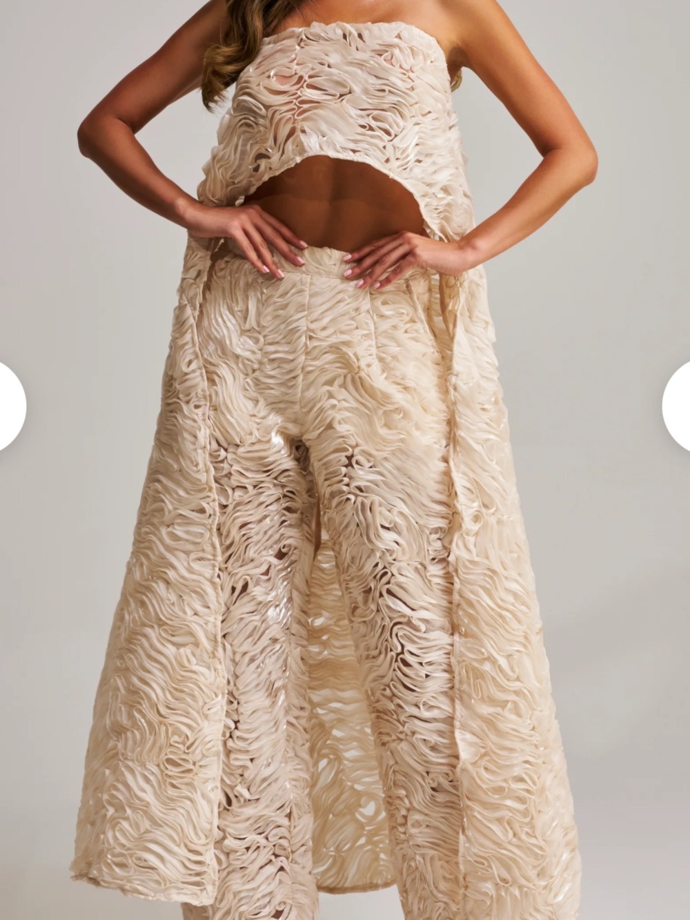 Strapless Cream Textured High low strapless top